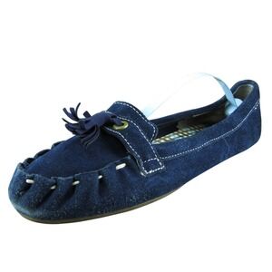 Lands' End  Women Moccasin Shoes Blue Leather Slip On Size 7.5 Medium